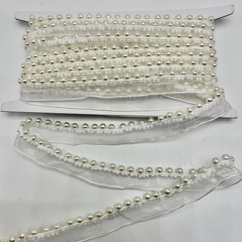 5 Yards Pearl Beaded Trim Bridal Lace Ribbon Trimming Edge Tape for Craft Sewing Wedding Dress Fabric DIY Decoration (4mm Black) in Saudi Arabia