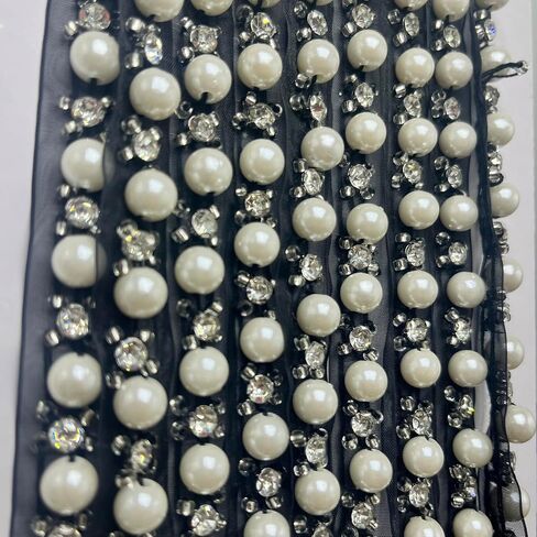 5 Yards Pearl Beaded Trim Bridal Lace Ribbon Trimming Edge Tape for Craft Sewing Wedding Dress Fabric DIY Decoration (4mm Black) in Saudi Arabia