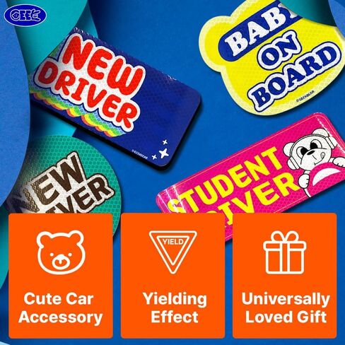 GEEKBEAR [التوقيع] مغناطيس سيارة الطالب للسائق - خط Geekbear - مربع 5.3 × 5.3 بوصة (2، نعناع) in Kuwait
