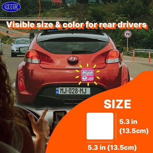 GEEKBEAR [التوقيع] مغناطيس سيارة الطالب للسائق - خط Geekbear - مربع 5.3 × 5.3 بوصة (2، نعناع) in Kuwait