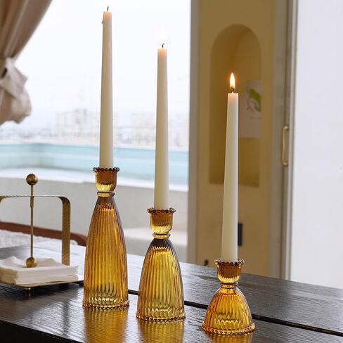 Vertical Glass Candlesticks Set of 3, Tapered Candle Holder, Vintage Candlesticks Holder for Party Decor, Table Centerpieces - Green in Saudi Arabia