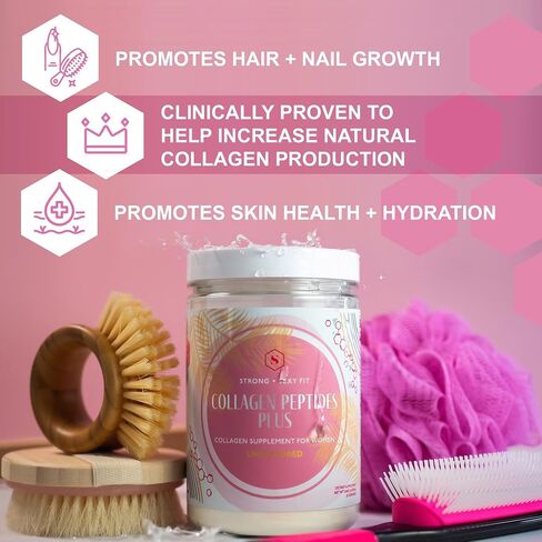 Strong + Sexy Fit Collagen Peptides Plus Powder with Hyaluronic Acid and Vitamin C, Women's Hair, Skin, Nails and Joint Support Supplement, Grass Fed Bovine Collagen, Cinnamon Dulce, 20-40 Svg in Saudi Arabia