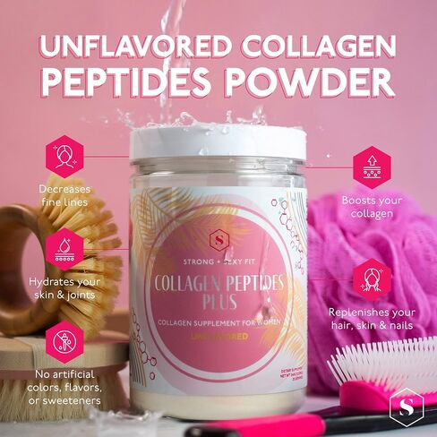 Strong + Sexy Fit Collagen Peptides Plus Powder with Hyaluronic Acid and Vitamin C, Women's Hair, Skin, Nails and Joint Support Supplement, Grass Fed Bovine Collagen, Cinnamon Dulce, 20-40 Svg in Saudi Arabia