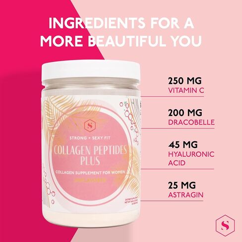 Strong + Sexy Fit Collagen Peptides Plus Powder with Hyaluronic Acid and Vitamin C, Women's Hair, Skin, Nails and Joint Support Supplement, Grass Fed Bovine Collagen, Cinnamon Dulce, 20-40 Svg in Saudi Arabia