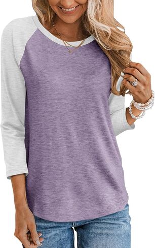 TICTICMIMI Women's Crewneck 3/4 Sleeve Tops Casual T Shirts Basic Summer Tees Loose Fit Pullover Tunic Blouse in Saudi Arabia