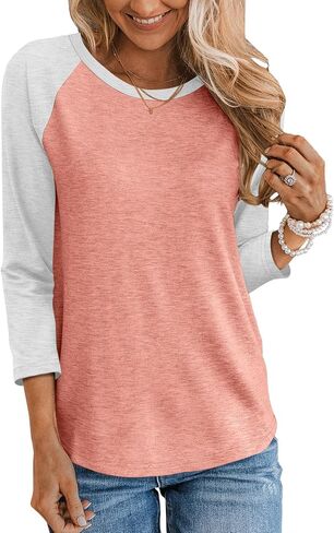 TICTICMIMI Women's Crewneck 3/4 Sleeve Tops Casual T Shirts Basic Summer Tees Loose Fit Pullover Tunic Blouse in Saudi Arabia