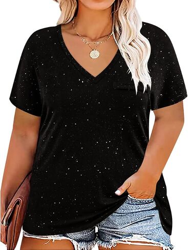 RITERA Plus Size Tops For Women Oversized Summer Basic V Neck Short Sleeve Henley Shirt Casual Tunic Shirts XL-5XL in Saudi Arabia