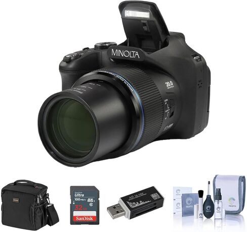 كاميرا Minolta MN67Z بدقة 20 ميجابكسل FHD Wi-Fi Bridge مع حزمة تكبير بصري 67x مع حافظة كاميرا، وبطاقة ذاكرة، وحامل ثلاثي القوائم، ومحفظة ذاكرة، ومجموعة تنظيف، وقارئ بطاقات، وحزمة برامج (حزمة ممتازة، أحمر) in Kuwait