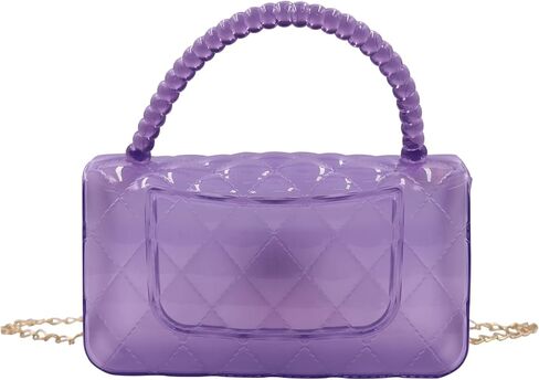 Fashion Candy Color Jelly Crossbody Bag for Women Girls Transparent Satchel Shoulder Handbag with Beaded Top Handle in Kuwait