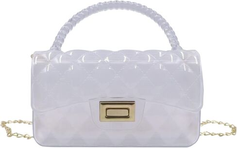 Fashion Candy Color Jelly Crossbody Bag for Women Girls Transparent Satchel Shoulder Handbag with Beaded Top Handle in Kuwait