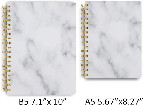 MILIKO A5 Hardcover Spiral Dot Grid White Marble Notebook Set-2 Notebooks per Pack,80 Sheets(160 Pages) 100gsm Paper,8.27"x5.67"(White Dot) in Saudi Arabia