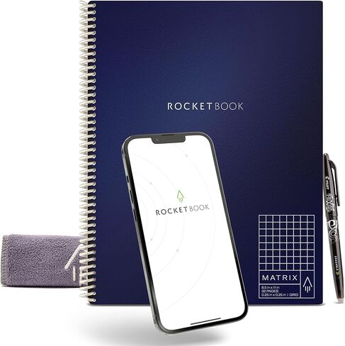 Rocketbook Matrix Smart Reusable Graph Notebook | Eco-friendly, Digitally Connected Isometric Notebook | infinity Black, Letter Size (8.5" x 11") with Pen, Cloth, and App Included in Saudi Arabia