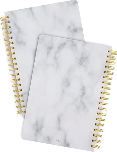 MILIKO A5 Hardcover Spiral Dot Grid White Marble Notebook Set-2 Notebooks per Pack,80 Sheets(160 Pages) 100gsm Paper,8.27"x5.67"(White Dot) in Saudi Arabia