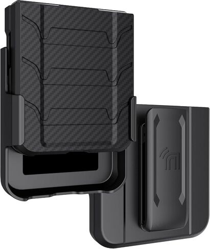 حافظة مع مشبك لهاتف Galaxy Z Flip 5 5G، غطاء متين من Nakedcellphone Special Ops التكتيكي وحافظة للورك بحزام سقاطة لهاتف Samsung Z Flip5 (SM-F731U) - تصميم من ألياف الكربون الأسود in Kuwait
