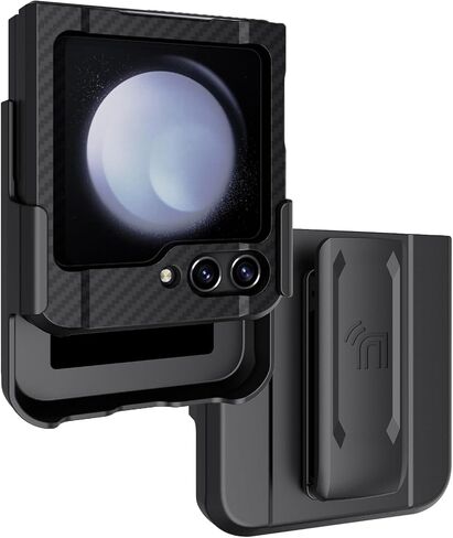 حافظة مع مشبك لهاتف Galaxy Z Flip 5 5G، غطاء متين من Nakedcellphone Special Ops التكتيكي وحافظة للورك بحزام سقاطة لهاتف Samsung Z Flip5 (SM-F731U) - تصميم من ألياف الكربون الأسود in Kuwait