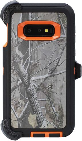 Case for Galaxy S10e (5.8") Heavy Duty Full Body Military Grade Drop Protection Carrying Cover Holder | Holster for Men Belt with Clip Stand – Camouflage/Orange in Saudi Arabia
