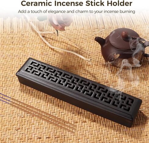 Ceramic Incense Stick Holder, Traditional Chinese Incense Burner, Rectangular Incense Holder, Coffin Style Hollow Agarbatti Holder, Ash Catcher for Meditation, Yoga, Spa in Kuwait