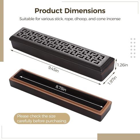 Ceramic Incense Stick Holder, Traditional Chinese Incense Burner, Rectangular Incense Holder, Coffin Style Hollow Agarbatti Holder, Ash Catcher for Meditation, Yoga, Spa in Kuwait