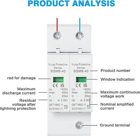 واقي التيار 40KA، استجابة سريعة 420 فولت تيار متردد 2P صواعق الجهد المنخفض للمنزل، حماية متينة in Kuwait