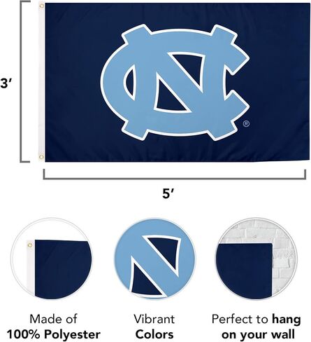 لافتات علم جامعة نورث كارولينا بعلم UNC Chapel Hill Tar Heels 100% بوليستر للاستخدام الداخلي والخارجي 3x5 (النمط Z) in Saudi Arabia