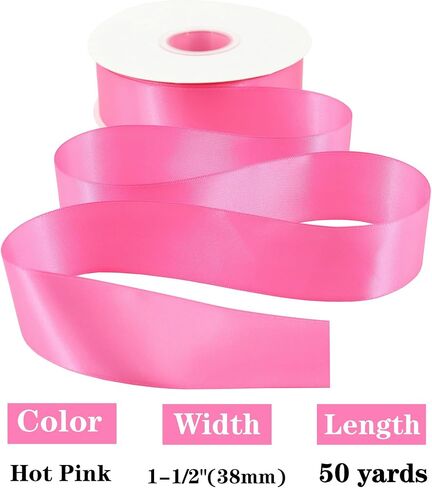 Solid Color Satin Ribbon 1-1/2 inch x 50 Yards Roll Hot Pink Double Faced for Gift Wrapping Crafts Wedding Decoration, Wedding Invitation Card, Birthday Party Decoration in Saudi Arabia