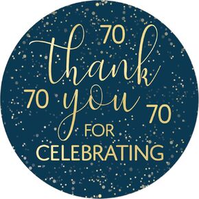 Navy Blue and Gold Birthday Favor Stickers - Gold Bday Thank You Labels, Envelope Seals, Candy Stickers - 1.75 in. - 40 ct - Adult Birthday Party Supplies (70th Birthday)