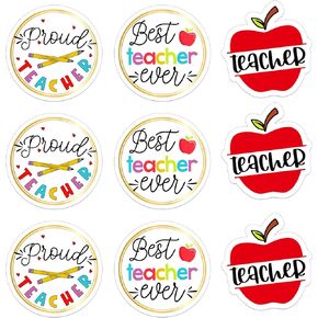 FLYAB 36Pcs Thank You Teacher Sticker Labels 1.5" Apple Teacher Appreciation Gift Tags Stickers Labels Thank You Teacher Round Stickers for Gift Wrap Box Cards Envelope Seals Party Favors Supplies