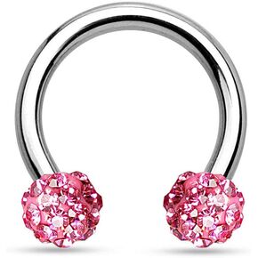 10mm CZ Ferido Balls Surgical Steel Circular Barbell Septum Ring Horseshoe Piercing 14g - Pink