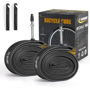 2 Pack 700 x 28-32C Road Bike Tubes FV48mm Presta Valve, Butyl Rubber Bicycle Inner Tube with 2 Tire Levers for Mountain MTB Bike