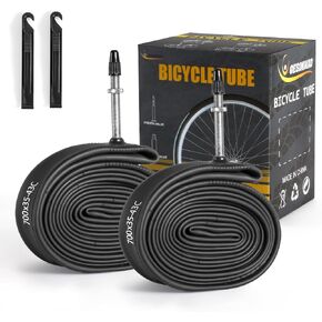 2 Pack 700 x 35-43C Road Bike Tubes FV48mm Presta Valve, Butyl Rubber Bicycle Inner Tube with 2 Tire Levers for Mountain MTB Bike