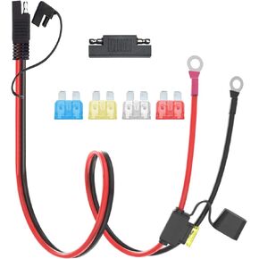 SAE Battery Charging Cable 10AWG SAE to O Ring Terminal Connectors Harness Wire, 2-Pin Quick Disconnect SAE Cord with 10A 15A 20A 25A Protection Fuse with 1 SAE Polarity Reverse Connector