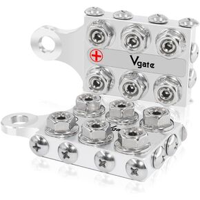 Vgate Battery Terminal Connector，16-Way Post Terminal Ends Distribution Block Bus Bar, 8AWG up to 4/0(XL) AWG Gauge, for Lithium or AGM Lead Acid Battery, M8 or 5/16"-18