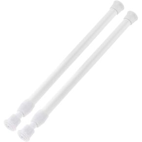 2Pcs Small Spring Tension Rod 12 to 20 Inches, Black Tension Curtain Rod No Drill Adjustable Spring Curtain Rod for Wardrobe Bars, Window, Closet, Bookcase (White)