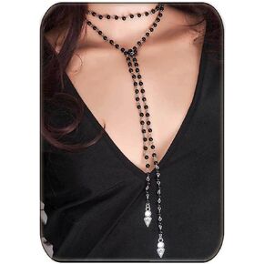 Gothic Long Necklace Black Layered Wrap Around Necklaces Bead Necklace Adjustable Party Chain Jewelry for Women and Girls