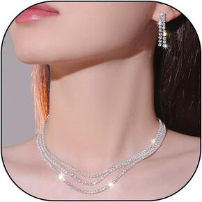 FUTIMELY Wedding Prom Jewelry Sets for Women Girls,Sparkly Crystal Drop Dangle Earrings Glitter Layering Rhinestone Choker Necklace Trendy Jewelry Gifts
