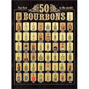 The Bourbon Bucket List Scratch Off Poster - World's Top 50 Bourbons | Perfect Wall Decor for Man Caves, Bars and Offices | Best Birthday Gift for Whiskey Lovers and Bourbon Collectors