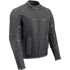 Milwaukee Leather MLM1536 Mens Vintage Distressed Grey Leather Scooter Style Motorcycle Jacket - Reflective Piping