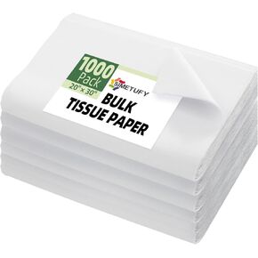 Simetufy 1000 ورقة مناديل بيضاء كبيرة الحجم، 20 بوصة × 30 بوصة ورق تغليف للتحرك، ورق تغليف الهدايا لتغليف عيد الأم وحفلات الزفاف وأعياد الميلاد والحرف اليدوية in Kuwait