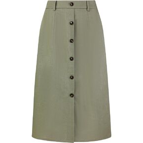 Women's Button Front Skirts Slit Midi Linen Pencil Skirt