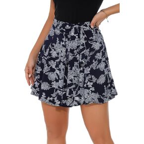 GUANYY Women's Flower Mini Skirt-Casual Summer A-Line Flared Zipper Vintage Short Skirt with Tie