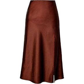 Women Summer High Waist Wrap Ruffled Side Slit Adjustable Waistband Midi Skirt