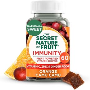 The Secret Nature of Fruit Immunity Chews, Real Fruit Powered Vitamin Chews with Vitamin C, Zinc, Ginger Root, Orange & Camu Camu for Immune Support (60 Count)