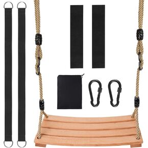 Classic Wooden Tree Swing Seat,Outdoor Tree Swing for Adults and Kids,Wooden Swing Seat with Strong Rope,Indoor/Outdoor Swing Seat for Garden, Patio, or Front Porch