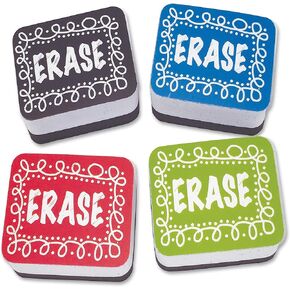 ASHLEY Productions ASH78002, Chalk Design Mini Whiteboard Eraser, 10 / Pack, Multicolor