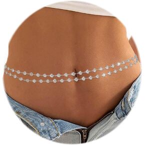 ELABEST Heart Rhinestone Chain Belt Layered Waist Chain Crystal Belt Chain Jewelry for Women
