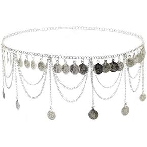 Gold Silver Coin Pendant Waist Chain Tassel Layered Chain Belt Waist Jewelry for Women Girls