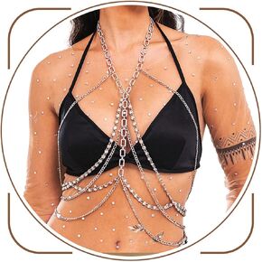 ريتان الفضة حجر الراين سلسلة مجوهرات الجسم كريستال الصدر سلاسل الطبقات بيكيني سلسلة الصدرية للنساء in Kuwait