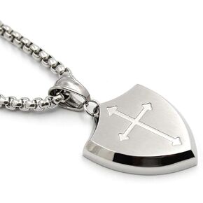 Lemu Mens Cross Necklace Shield Armor of God Pendant with Bible Verse Joshua 1:9 Stainless Steel