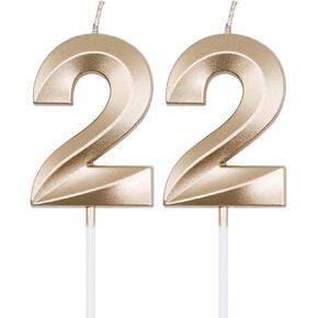 Silver 22nd Birthday Candles for Cakes, Number 22 2 Candle Cake Cupcake Topper for Birthday Anniversary Party Decoration