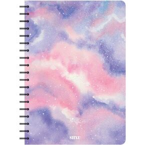 SIIXU Star Rover Journal, Spiral Color Notebook for Record/Idea/Meeting, Lined Paper, Cute Beautiful Design, 136 Pages, Large, Light Blue, Lay Flat